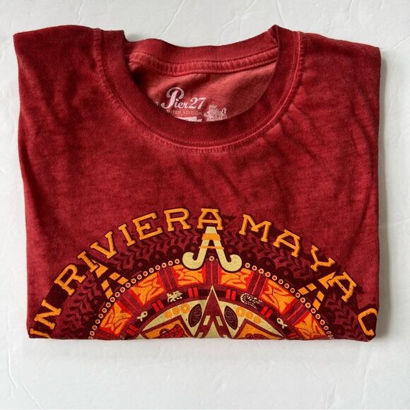 Pier 27 Men’s Distressed Riviera Maya Logo Short Sleeve Shirt Red Size L - Picture 9 of 11